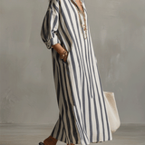 Camisa casual a rayas y vestido maxi de estilo bohemio