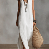 Vestido maxi blanco sin mangas con escote en V
