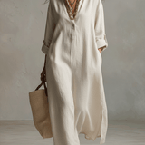 Vestido camisero maxi vintage ligero en crema natural