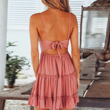 Freja | Vestido midi de verano blanco de encaje para mujer con tirantes de espagueti y espalda abierta