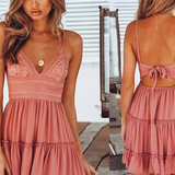 Freja | Vestido midi de verano blanco de encaje para mujer con tirantes de espagueti y espalda abierta