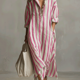 Camisa casual a rayas y vestido maxi de estilo bohemio