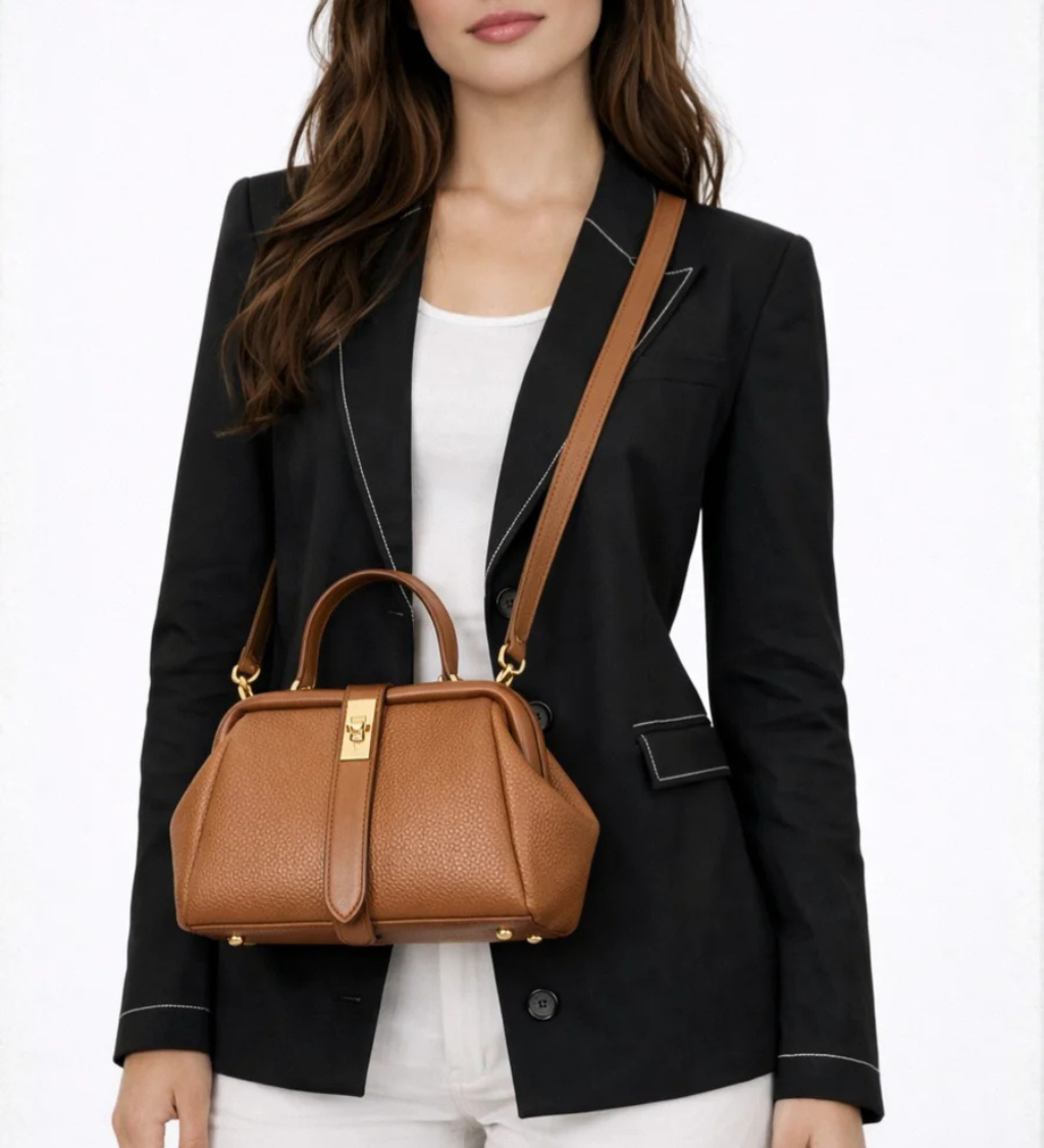Joanna | Bolso Cruzado Mini Estructurado para Mujer con Asa Superior y Cierre Dorado