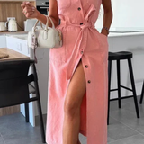 Lottie | Vestido maxi sin mangas con botones y abertura para mujer