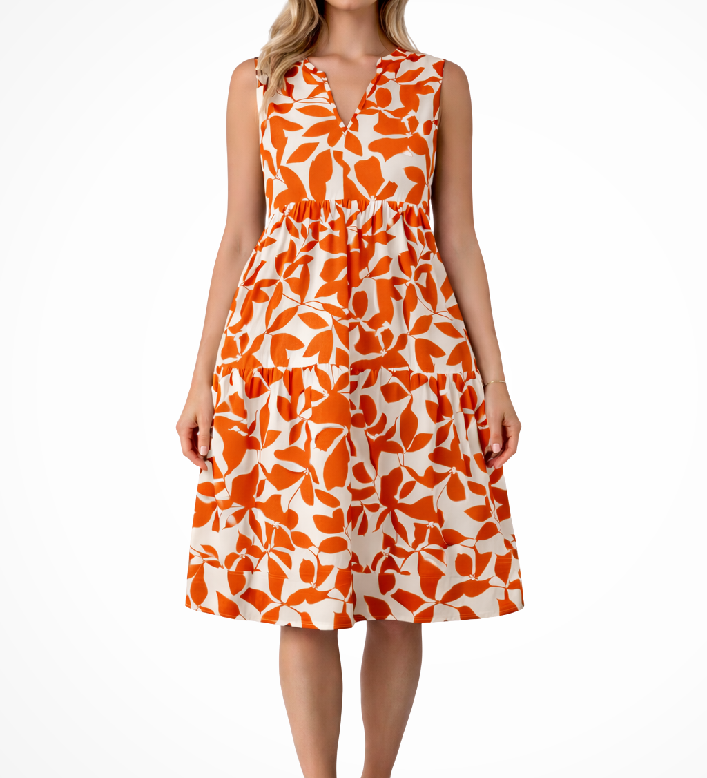 Amelia | Vestido midi de playa Boho sin mangas con escote en V para mujer
