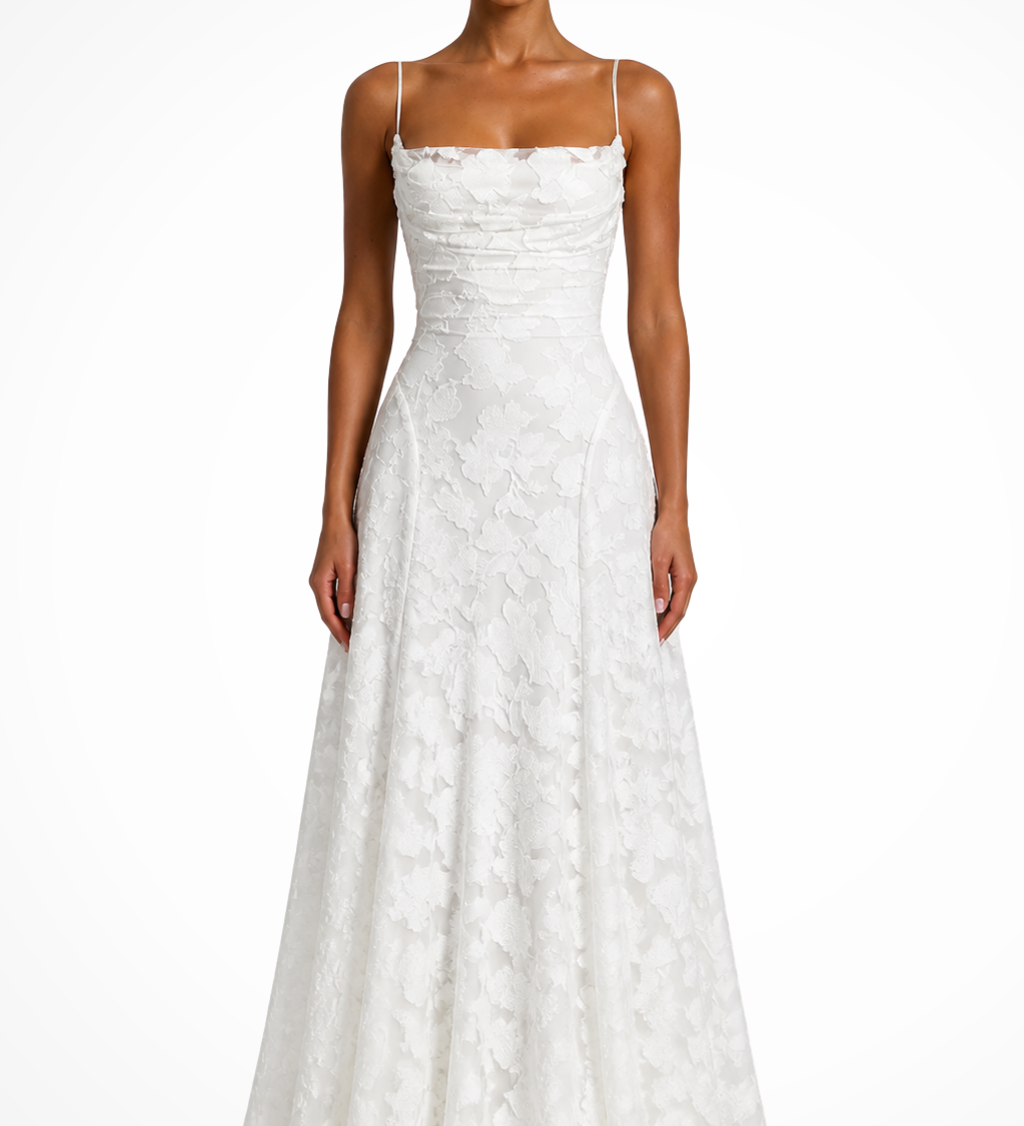 Persefone | Vestido maxi de flores de brocado para invitadas de boda
