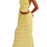 Cora | Conjunto de Top Halter Fruncido y Falda Maxi para Mujeres de 2 Piezas