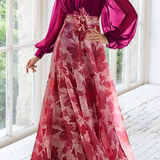 Valentina | Vestido maxi de invitada de boda con escote en V y mangas de globo con estampado floral