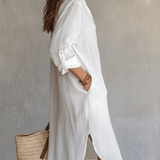 Vestido midi blanco bohemio y relajado