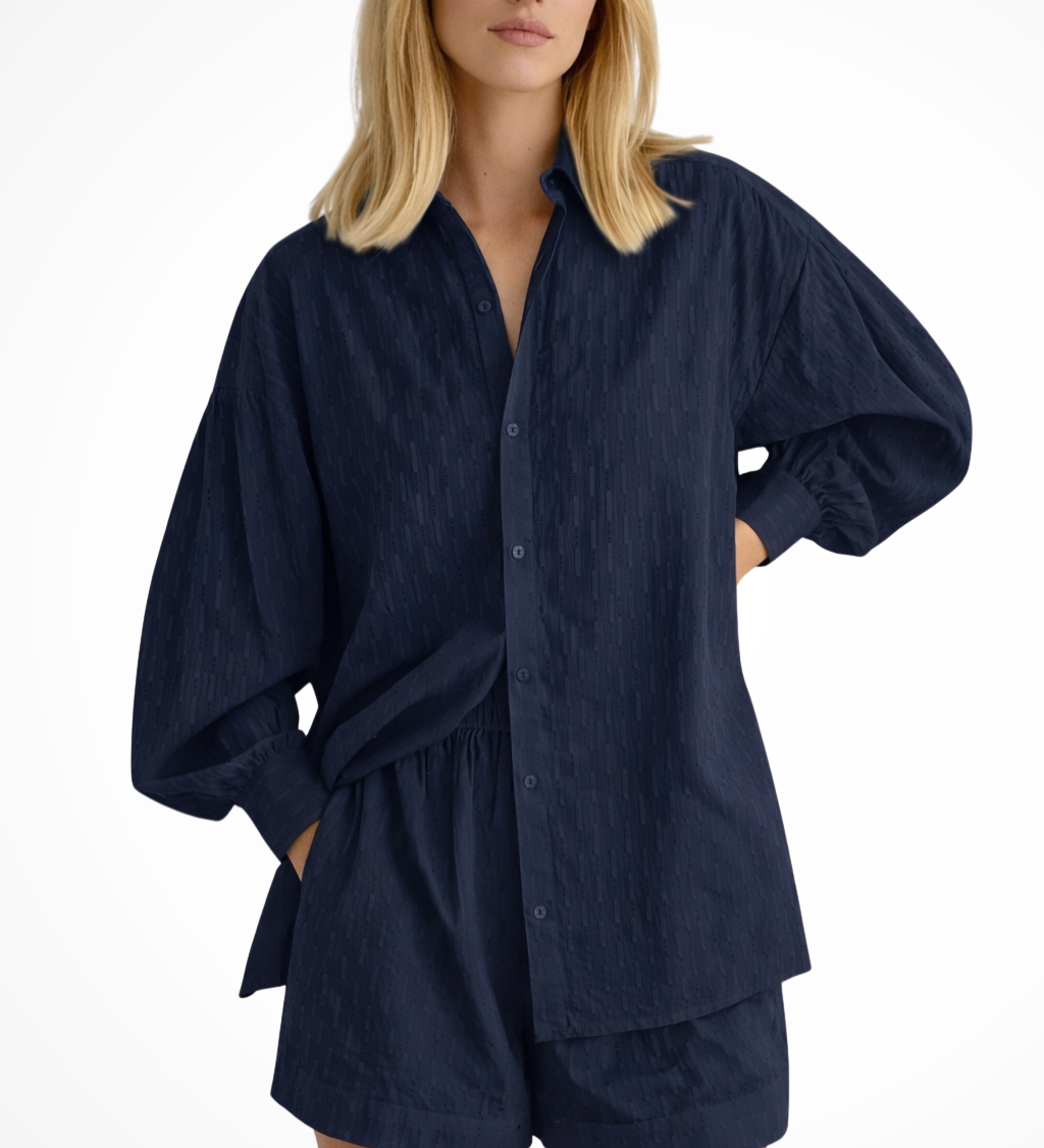 Darla | Conjunto de Verano de Camisa de Manga Larga Oversized y Pantalones Cortos a Juego para Mujeres