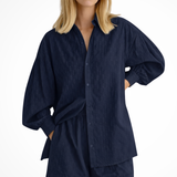 Darla | Conjunto de Verano de Camisa de Manga Larga Oversized y Pantalones Cortos a Juego para Mujeres