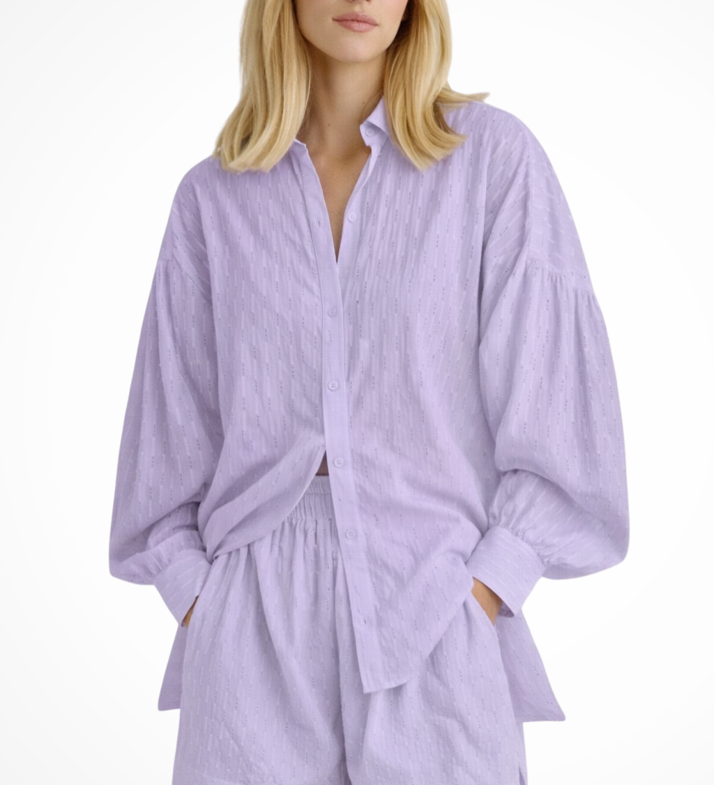 Darla | Conjunto de Verano de Camisa de Manga Larga Oversized y Pantalones Cortos a Juego para Mujeres