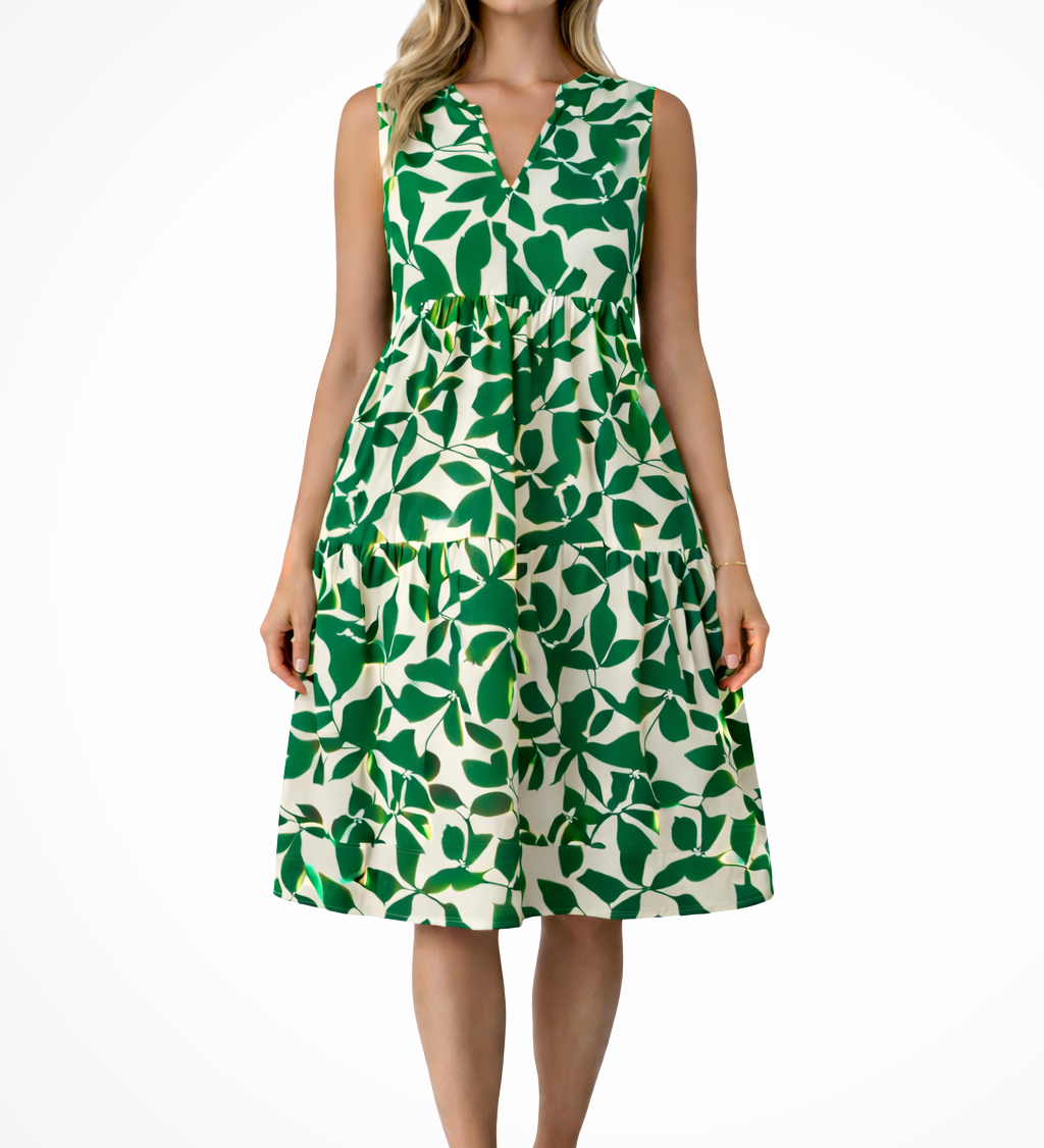 Amelia | Vestido midi de playa Boho sin mangas con escote en V para mujer