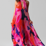 Cordelia | Vestido maxi plisado de halter impreso para invitadas de boda