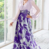 Valentina | Vestido maxi de invitada de boda con escote en V y mangas de globo con estampado floral