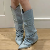 Josie - Elegantes botas de cano alto jeans para mulheres