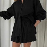Darla | Conjunto de Verano de Camisa de Manga Larga Oversized y Pantalones Cortos a Juego para Mujeres
