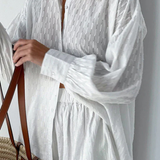 Darla | Conjunto de Verano de Camisa de Manga Larga Oversized y Pantalones Cortos a Juego para Mujeres