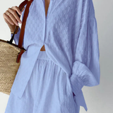Darla | Conjunto de Verano de Camisa de Manga Larga Oversized y Pantalones Cortos a Juego para Mujeres