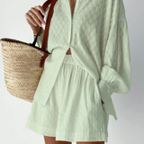 Darla | Conjunto de Verano de Camisa de Manga Larga Oversized y Pantalones Cortos a Juego para Mujeres