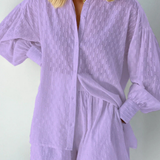 Darla | Conjunto de Verano de Camisa de Manga Larga Oversized y Pantalones Cortos a Juego para Mujeres