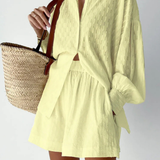 Darla | Conjunto de Verano de Camisa de Manga Larga Oversized y Pantalones Cortos a Juego para Mujeres