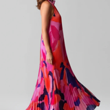 Cordelia | Vestido maxi plisado de halter impreso para invitadas de boda