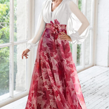 Valentina | Vestido maxi de invitada de boda con escote en V y mangas de globo con estampado floral
