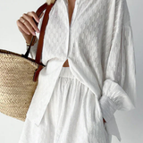Darla | Conjunto de Verano de Camisa de Manga Larga Oversized y Pantalones Cortos a Juego para Mujeres