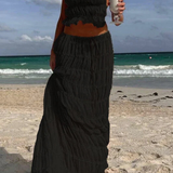 Cora | Conjunto de Top Halter Fruncido y Falda Maxi para Mujeres de 2 Piezas
