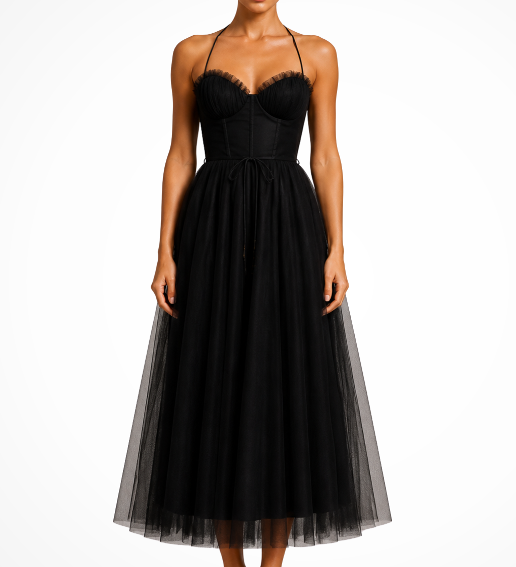 Florencia | Vestido midi de tul con corsé para invitadas de boda