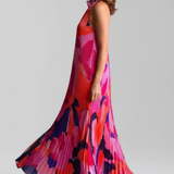 Cordelia | Vestido maxi plisado de halter impreso para invitadas de boda