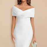 Sorrel | Vestido Midi Ajustado de Novia con Hombros Descubiertos y Frente Torcido