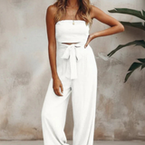 Lyra | Conjunto de Top Corto Bandeau Sin Mangas y Pantalones de Pierna Ancha de Cintura Alta para Mujer