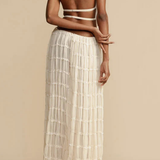 Cora | Conjunto de Top Halter Fruncido y Falda Maxi para Mujeres de 2 Piezas