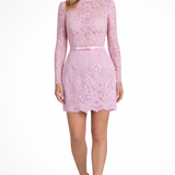 Florrie | Vestido mini de encaje floral de cuello alto y mangas largas para mujer