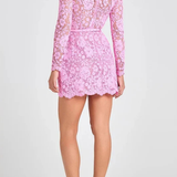 Florrie | Vestido mini de encaje floral de cuello alto y mangas largas para mujer