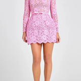 Florrie | Vestido mini de encaje floral de cuello alto y mangas largas para mujer