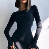 Romy | Vestido Mini Bodycon de Manga Larga con Ribete Ondulado para Mujer