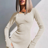 Romy | Vestido Mini Bodycon de Manga Larga con Ribete Ondulado para Mujer