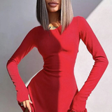 Romy | Vestido Mini Bodycon de Manga Larga con Ribete Ondulado para Mujer