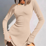 Romy | Vestido Mini Bodycon de Manga Larga con Ribete Ondulado para Mujer