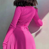 Romy | Vestido Mini Bodycon de Manga Larga con Ribete Ondulado para Mujer