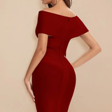 Sorrel | Vestido de Mujer con Hombros Descubiertos y Parte Delantera Torcida, Vestido Midi de Corte Fijo para Invitadas de Boda