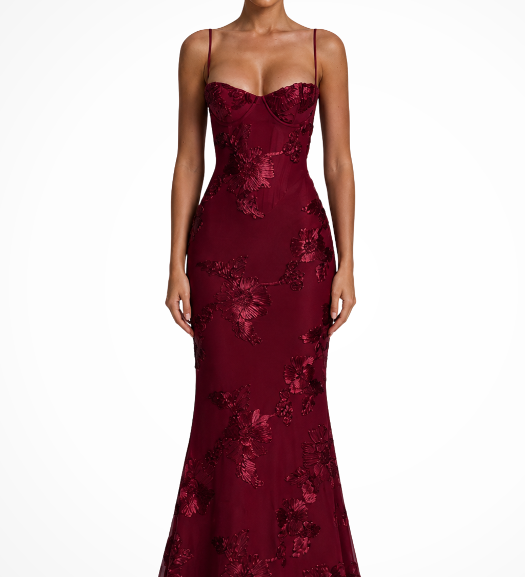 Anastasia | Vestido Maxi de Tirantes con Corsé Bordado de Flores para Mujeres