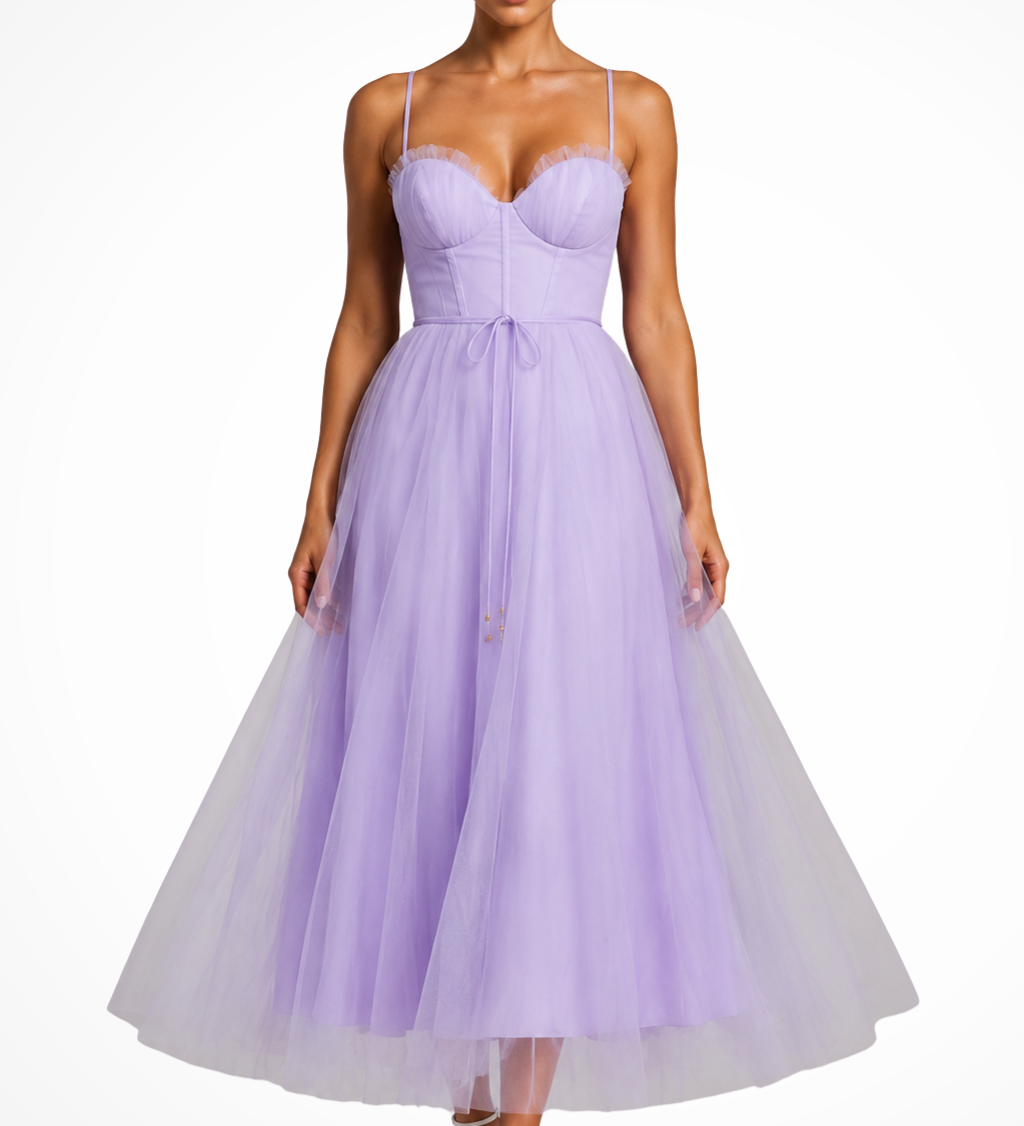 Florencia | Vestido midi de tul con corsé para invitadas de boda