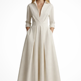 Suzan | Vestido ajustado de media longitud con cuello y botones en la parte delantera