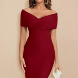 Sorrel | Vestido Midi Ajustado de Novia con Hombros Descubiertos y Frente Torcido