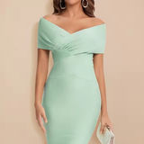 Sorrel | Vestido Midi Ajustado de Novia con Hombros Descubiertos y Frente Torcido