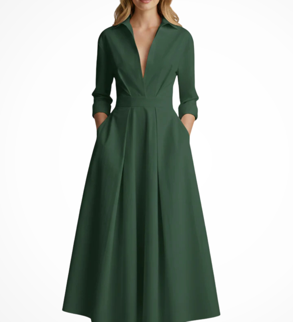 Suzan | Vestido ajustado de media longitud con cuello y botones en la parte delantera